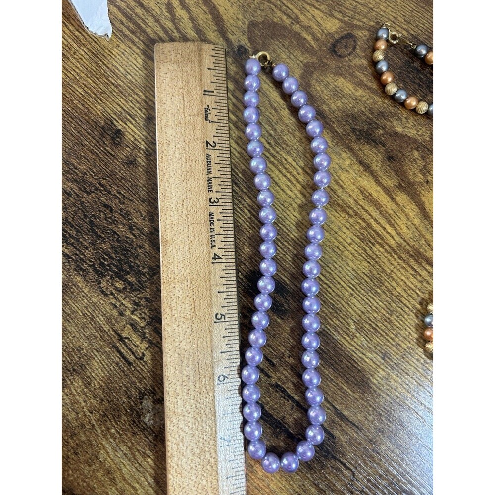 Vintage Necklace Lot Blue Beaded Lilac Multi Color Metal Jewelry Set Retro - Picture 8 of 10